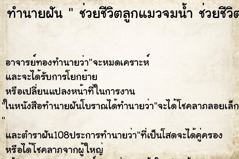 ทำนายฝัน  ช่วยชีวิตลูกแมวจมน้ำ ช่วยชีวิตลูกแมวจมน้ำ 